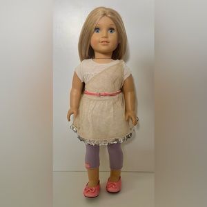 American Girl Isabelle’s Metallic Dress Retired 2014 Tights Outfit Belt & Shoes